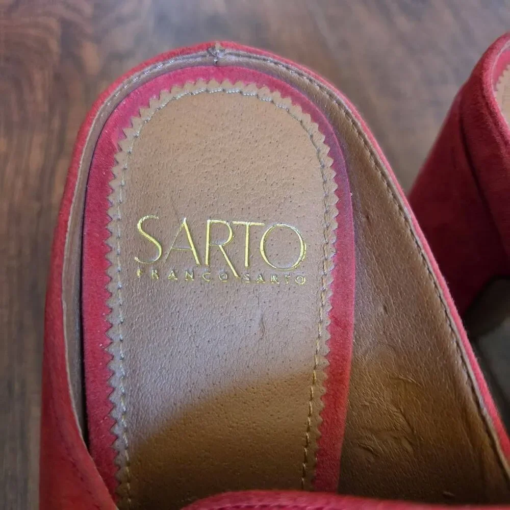 Franco Sarto Rosalie Mule Pumps Red Suede Block Heel